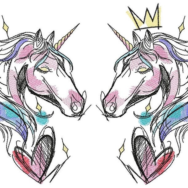 Painted Unicorn machine embroidery design, Embroidery Animal, Embroidery Pattern (two designs) 5*7, 6*8, 6*9