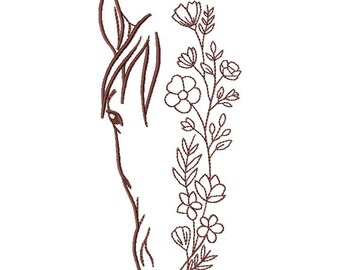 Flower Horse Machine Embroidery Design, Embroidery Animal   5*7, 6*8, 6*9