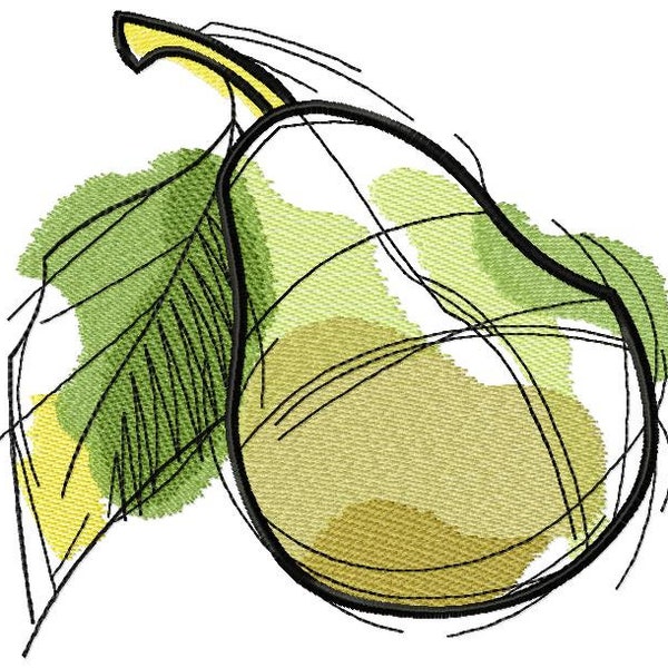 Yellow Pear Machine Embroidery Design, Pear Fruit Embroidery, Pear Design  4*4, 5*5, 6*6, 8*8