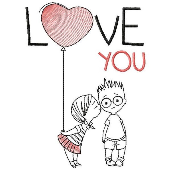 Love You Machine Embroidery Design, Valentine's day design, Kids design 5*7, 6*8, 6*9