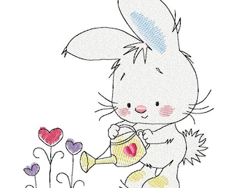 Bunny Gardener Machine Embroidery Design, Embroidery Bunny, Kids design, Cute Bunny Design 4*4, 4*5, 5*7, 6*8