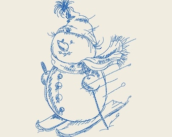 Redwork Snowman Machine Embroidery Design, Winter embroidery, Merry Christmas embroidery, Let It Snow Designs 5*7, 6*8, 6*9