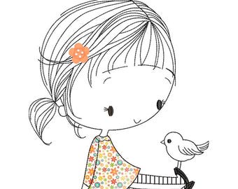 Little Bird  Machine Embroidery Design Applique, Embroidery Girl, Kids Design  4*5, 5*7, 6*8, 6*9