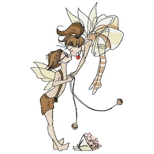 Kiss Elves machineborduurontwerp, elfenborduurwerk, kinderontwerp, Valentijnsdagontwerp 5 * 7, 6 * 8, 6 * 9