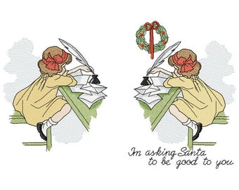 Little Girl Writing Letter Machine embroidery design, Embroidery girl, Vintage Embroidery Design, Kids Design  (two designs) 5*7, 6*8, 6*9