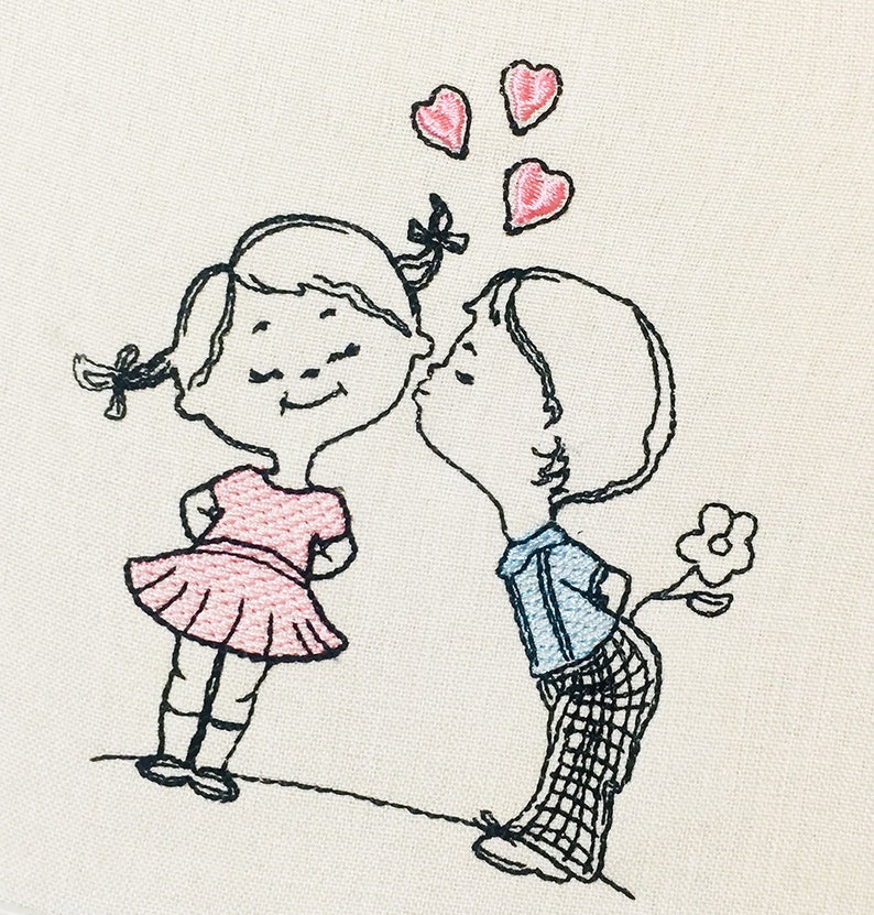 Kissing Boy and Girl Machine Embroidery Design Kids Design | Etsy