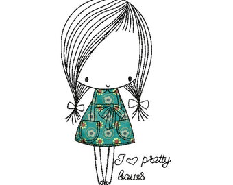 I love bows Machine Embroidery Design Applique, Embroidery Girl  5x7, 6x8, 6x9