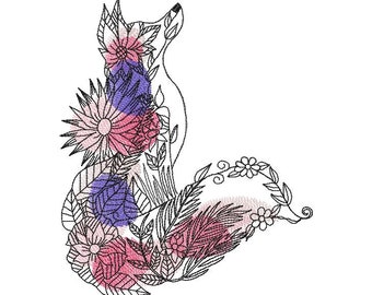 Floral Fox  Machine Embroidery Design, Embroidery Fox, Embroidery Animal 5*7, 6*8, 7*10