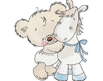 Bear with a Donkey Machine Embroidery Design, Embroidery Bear, Kids design, Embroidery cute Bear 4*4, 4*5, 5*7, 6*8, 6*9