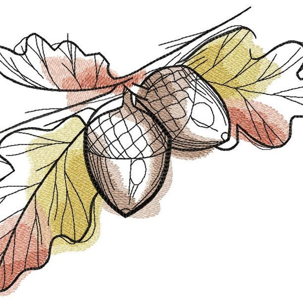 Acorns machine embroidery designs, Acorn and oak leaf embroidery, Acorn nut design, Squirrels Nut embroidery 5*7, 6*8, 6*9, 8*10