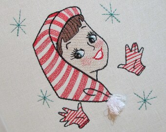Lovely Christmas Girl Machine Embroidery Design Fringe, Christmas Vintage Design, Retro Christmas Design  4*4, 4*5, 5*7, 6*8