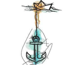 Paper Boat machine embroidery designs, Ship and Anchor embroidery, Marine design, Boat embroidery  5x7, 6x8, 6x9