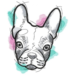 Français Conception de broderie de machine Bulldog, Français Bulldog Head, Broderie animale 5 * 7, 6 * 8, 6 * 9