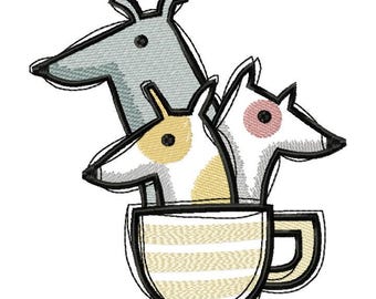Puppies in a Cup Embroidery Design, Embroidery Puppies, Kids design  4*4, 5*7, 6*8