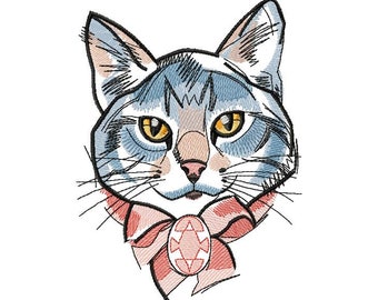 Blue Cat machine embroidery design, embroidery cat, embroidery animal, embroidery design, embroidery pattern, cats design 5*7, 6*8, 6*9