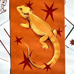Impressão de arte de cartão postal de dragão barbudo