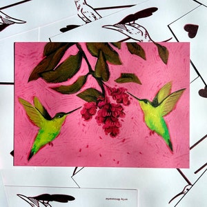 Impressão de arte de cartão postal de beija-flor