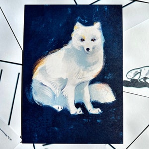 Arte impressa de cartão postal da raposa do Ártico