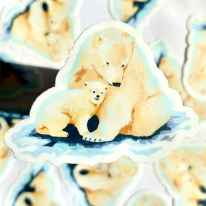 Adesivo impermeabile in vinile opaco con orso polare e cucciolo