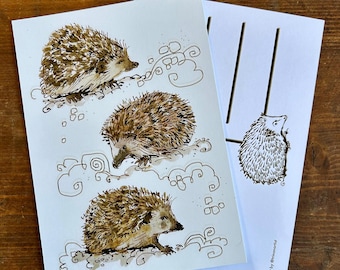 Egel aquarel ansichtkaart kunstafdruk