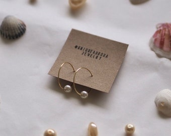 Pearl Earrings | Pearl Hoops | Pearl Jewelry | Pearl Hoop Earrings | Medium Hoops | Small Gold Hoop Earrings | Sustainable jewelry