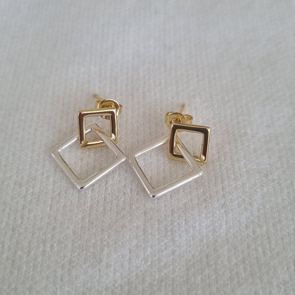 Silver and Gold Earring | Dangle Earring| Gift for Her| Minimalist Earring | Geometric Earring |Square Earring| Drop Earring | Mixed metal