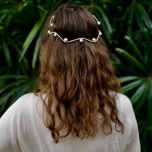 The Balance Tiara, Modern Design Pearl Bridal Tiara Headband Halo Hairpiece Silver