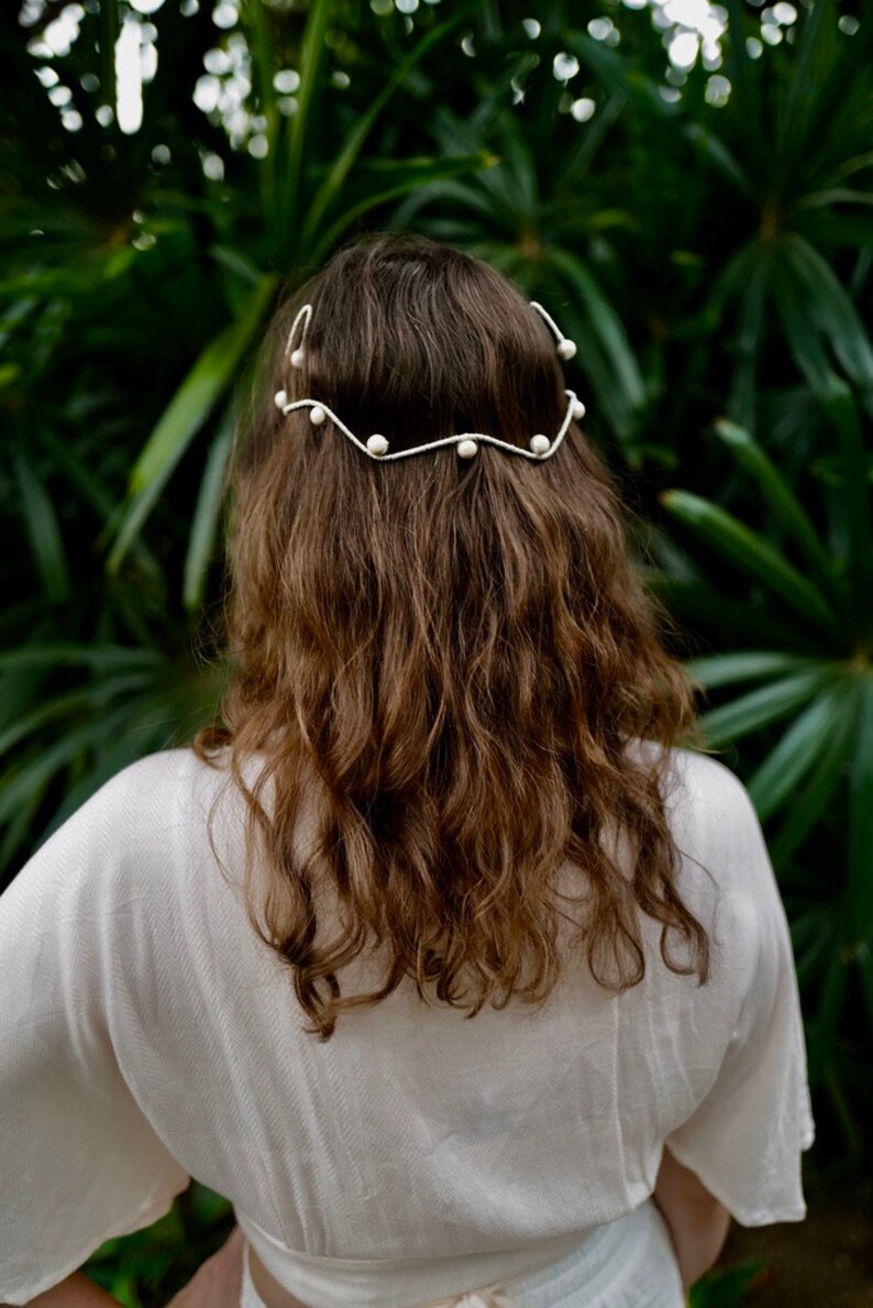 The Balance Tiara, Modern Design Pearl Bridal Tiara Headband Halo Hairpiece Silver