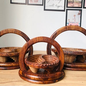 Foldable wooden basket, 3 compartment rosewood trivet to basket, centerpiece collapsible basket, Christmas gift basket