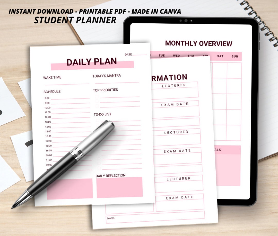 Student Planner Study Planner Printable Academic Planner College School ...