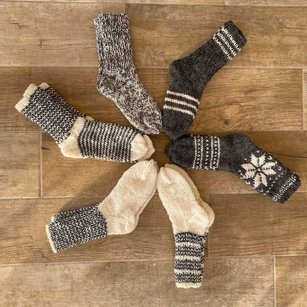 3x PACK! Natuurlijke handgemaakte gebreide wollen sokken schapenwol - Medische behandeling Massage - 6 patronen - beste kwaliteit uit de EU! Kies uw maten