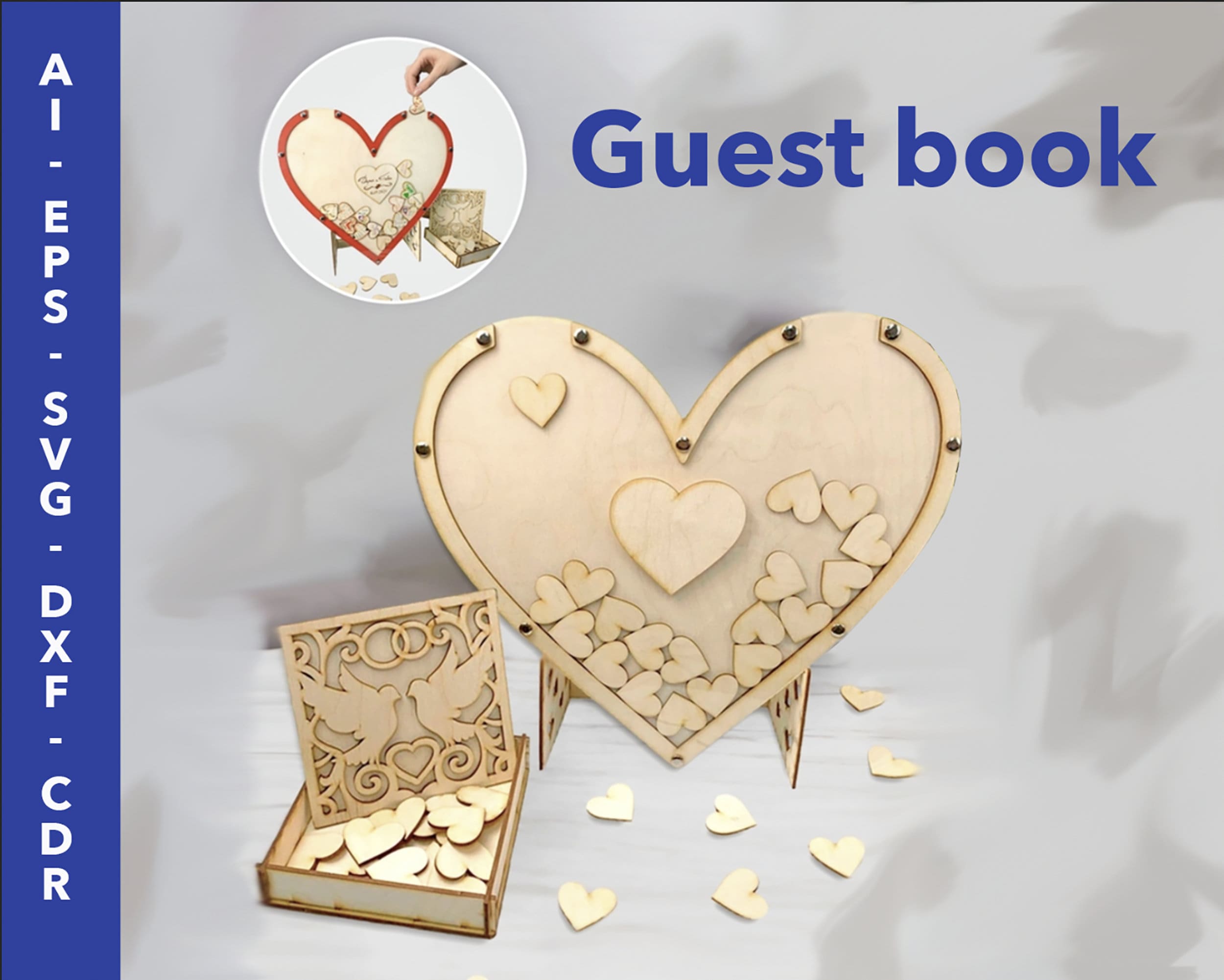 Wedding Guest Book Wedding Guestbook Decoration Cnc Laser Cut Template for Wood Router File for