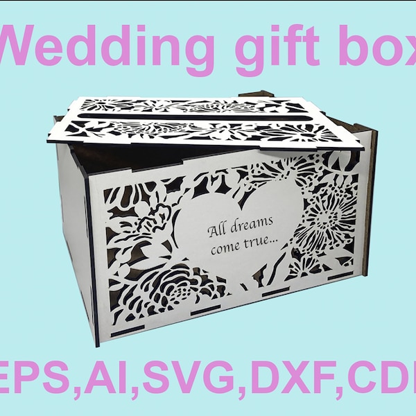 Ceremonial wedding gift card box template | File for instant download | eps, cdr, dxf, ai, svg | Laser cut vector file for wood router