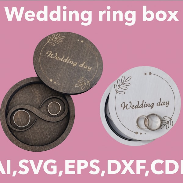 Wedding ceremony ring box template | Cnc laser cutting vector file for wood router | Instant download eps, ai, cdr, svg, dxf
