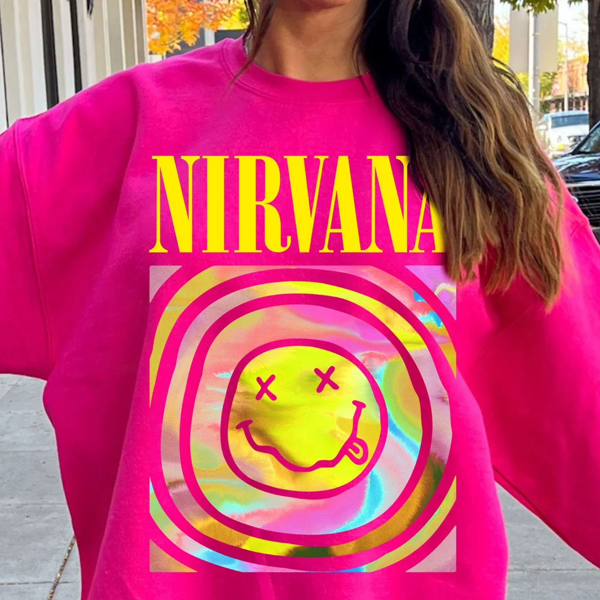 Discover Nirvana Smile Face Sweatshirt, Aesthetic Sweatshirt, Nirvana Smile Unisex Sweatshirt