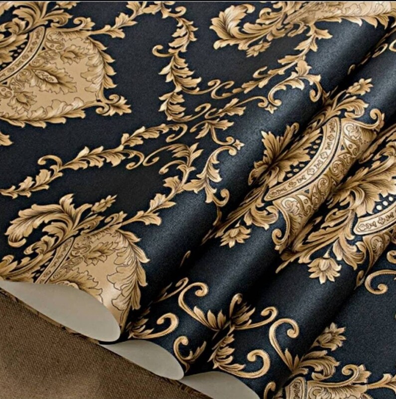 SALE Luxury 10metres 3D Damask Gold Black Damask Wallpaper Luxury