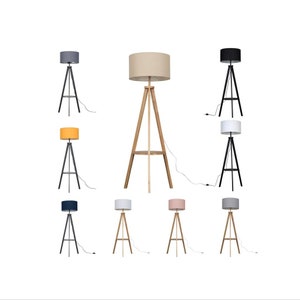 4 Colours Luxury  Wood Tripod Floor Lamp With Shelves and XL Shade- Floor Lamp Free Standing Floor Lamp UK Bohemian Floor Lamp