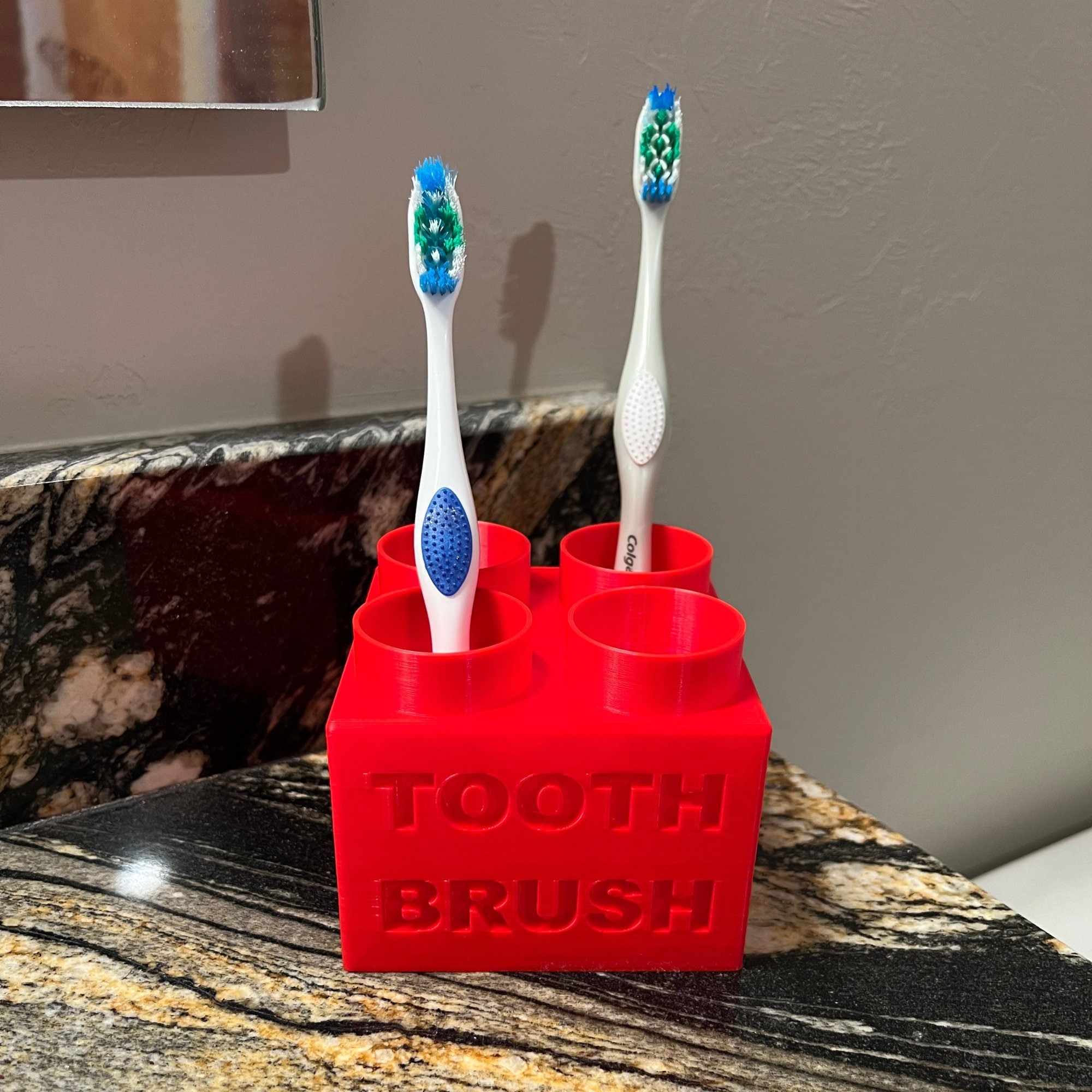 Brick Building Inspired Toothbrush Holder and Organizer 3D Printed  bathroom organizer for toothbrushes Great for Children and Adults
