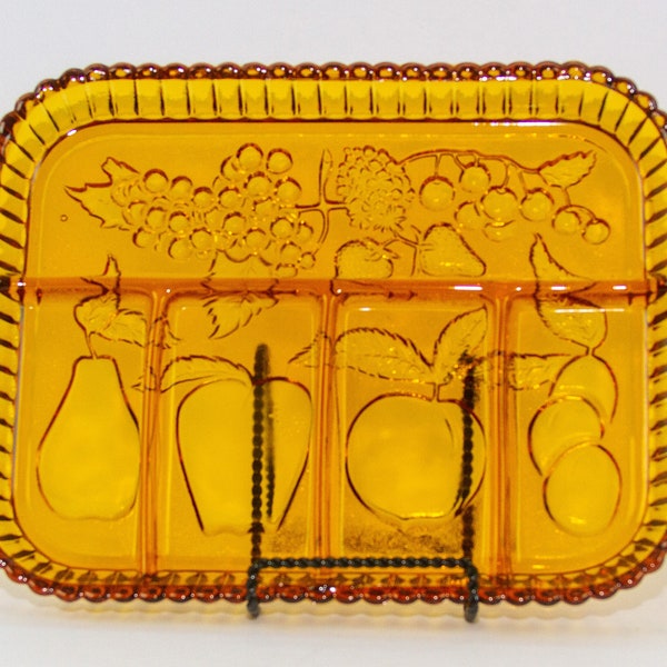 Vintage 5 Part Relish Tray Indiana Glass Amber Vegetable Fruit Platter