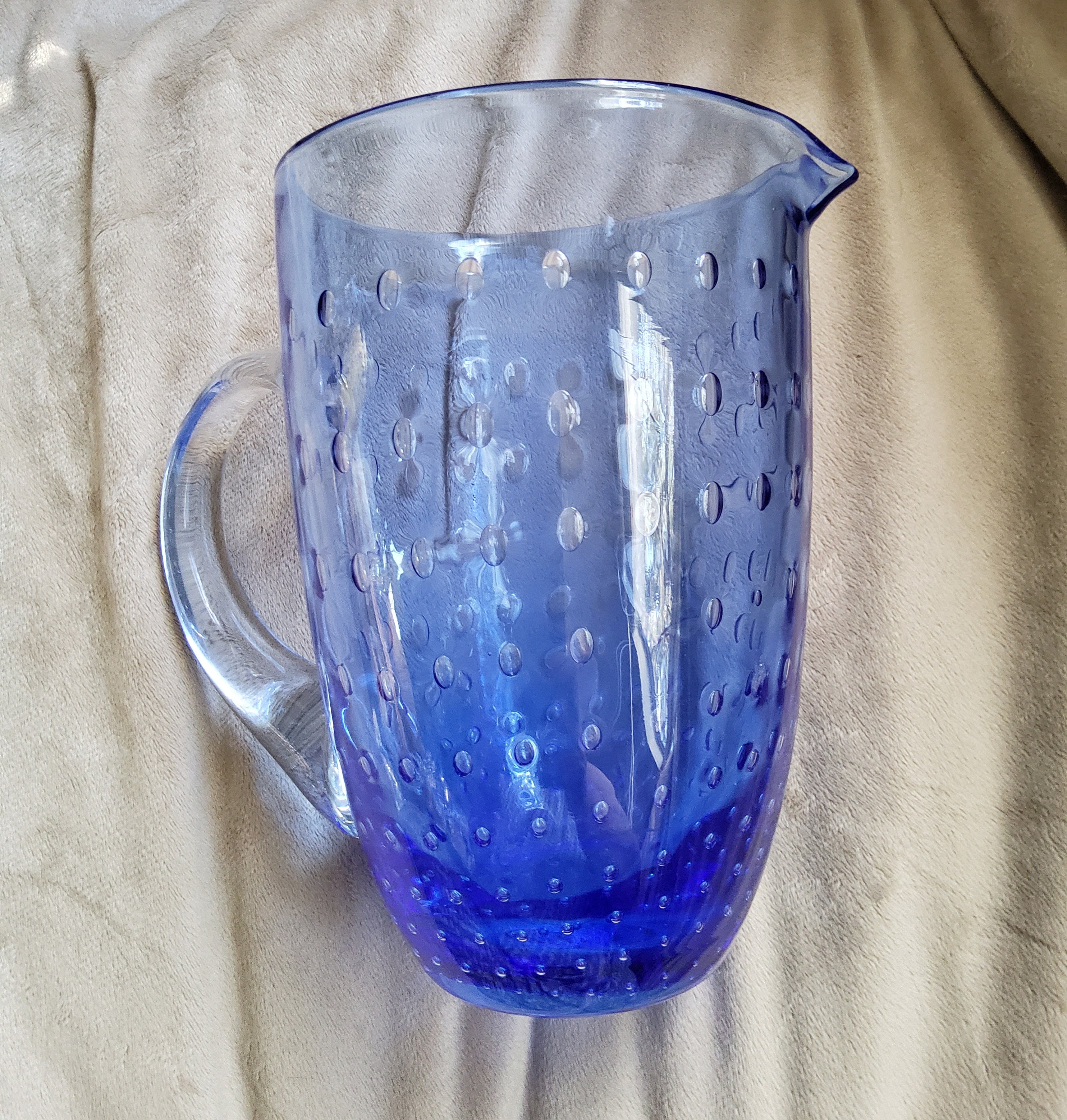 Vintage Blue Bullicante Style Folded Spout Glass Pitcher - Ruby Lane