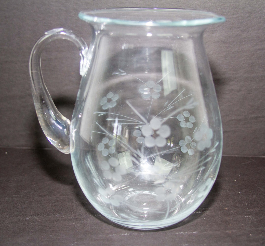 Glass Pitcher With blossom Etching Etsy