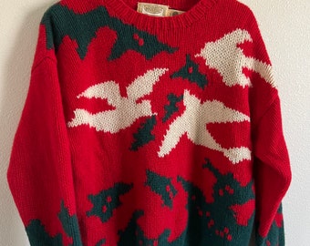 Vintage Red/Green Wool Sweater Lg.