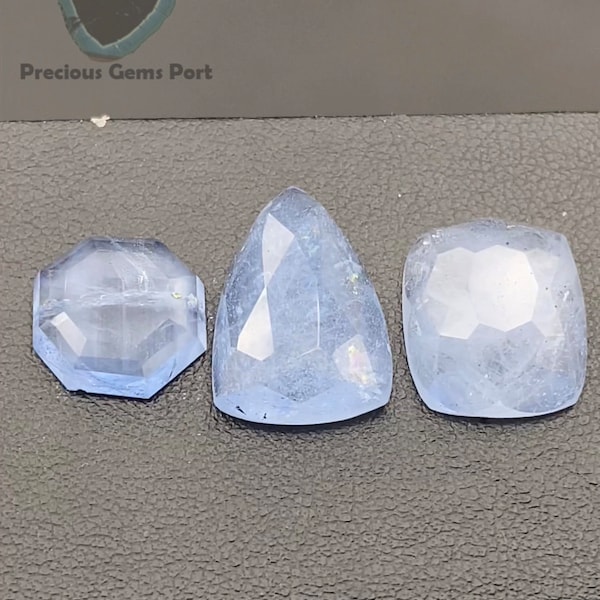 Goshenite Rosecuts Lot  ( Beryl family) | Color: Sky Blue || 23 Carats (3 Pieces) || Sizes -12.7mm long to 19.5mm long || Origin|Afghanistan