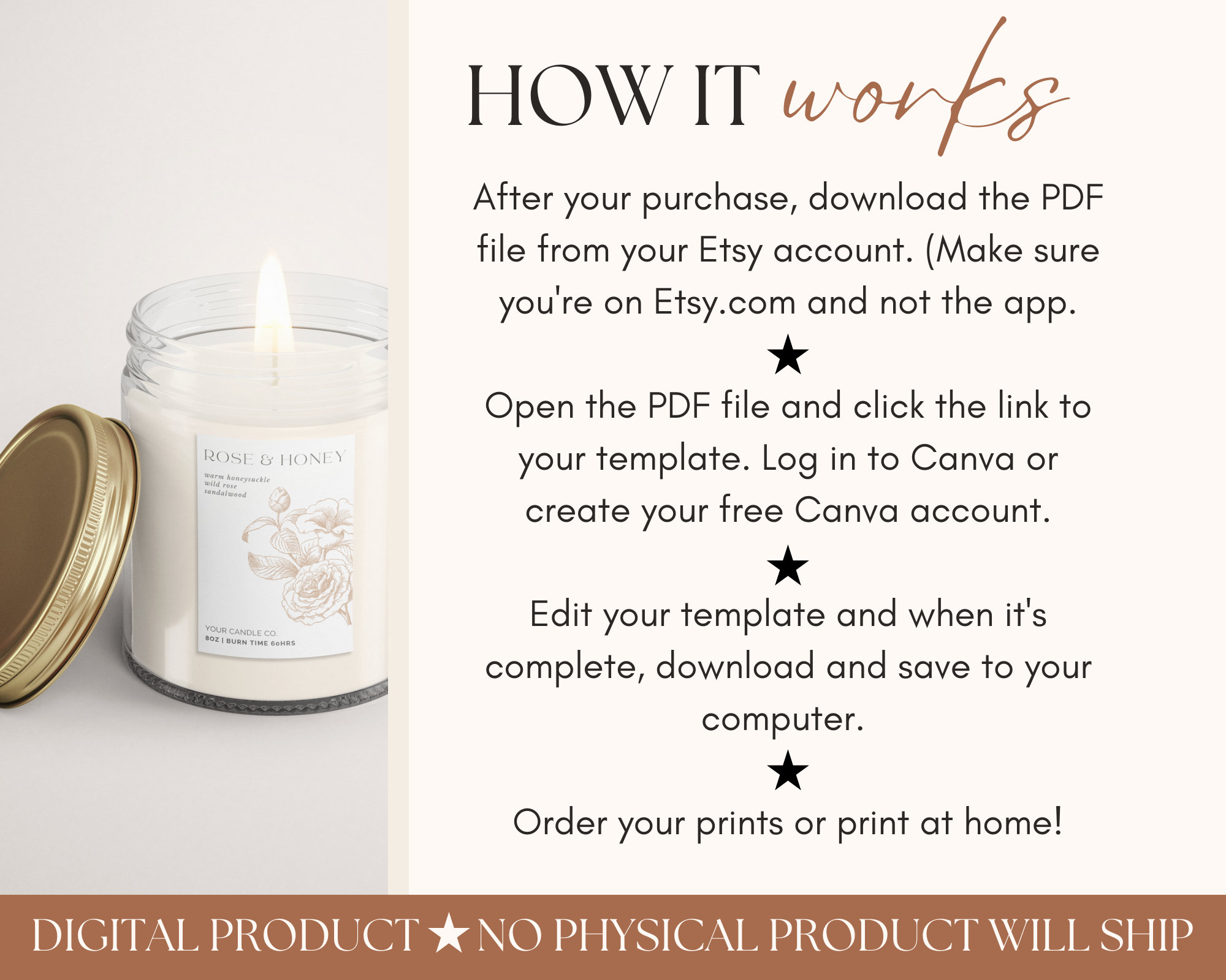 Printable Candle Label Template Botanical Candle Design, Personalized