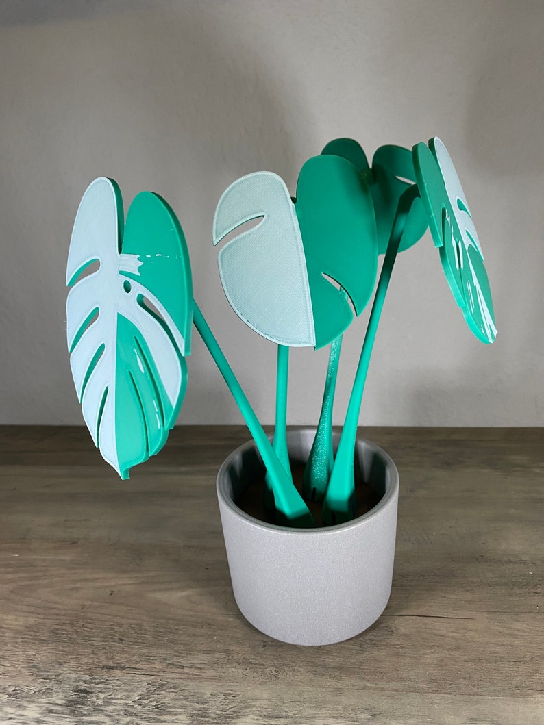 Monstera Deliciosa Variegata with magnetic leaves as a cup coaster 3D printing unique decoration in the shape of a plant Albo Style image 2