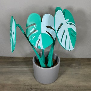 Monstera Deliciosa Variegata with magnetic leaves as a cup coaster 3D printing unique decoration in the shape of a plant Albo Style image 3