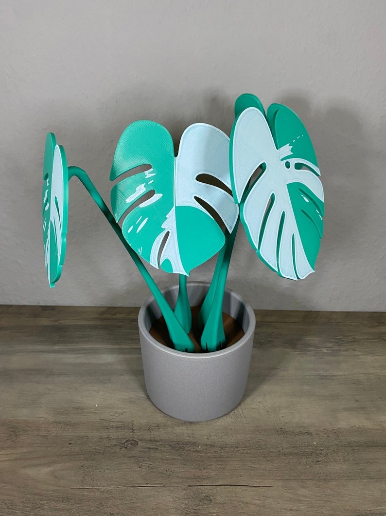 Monstera Deliciosa Variegata with magnetic leaves as a cup coaster 3D printing unique decoration in the shape of a plant Albo Style image 3