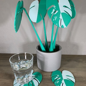 Monstera Deliciosa Variegata with magnetic leaves as a cup coaster 3D printing unique decoration in the shape of a plant Albo Style image 1