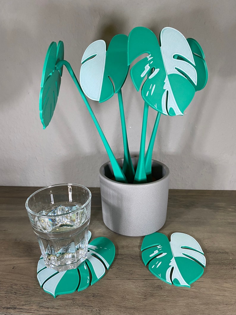 Monstera Deliciosa Variegata met magnetische bladeren als kopjesonderzetter 3D-printen unieke decoratie in de vorm van een plant Albo Style afbeelding 1