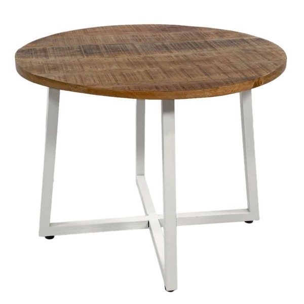 Couchtisch rund 60 cm Wohnzimmer Tisch Beistelltisch industrial LOFT Metall-Gestell schwarz weiß grau aus nachhaltigem Mangoholz
